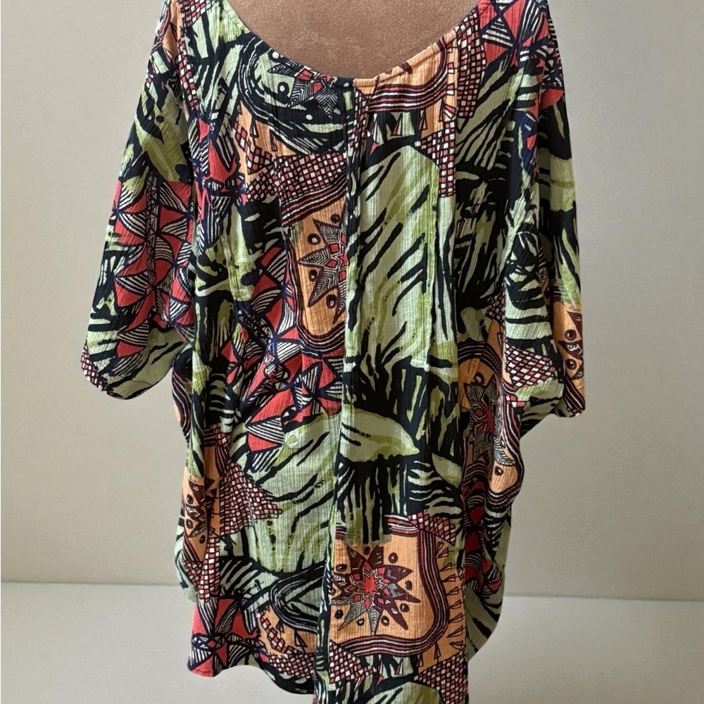 Roaman's Artistic Green and Red Button Down Shirt - Picture 3 of 4